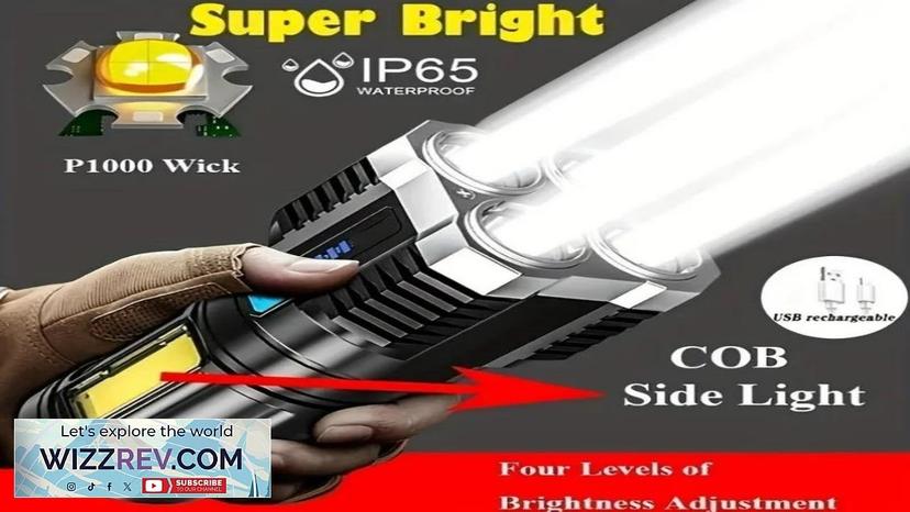 Portable Powerful 4 LED Flashlight With COB Side Light 4 Modes USB Review