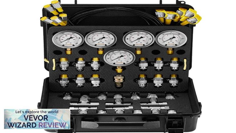 VEVOR Hydraulic Pressure Test Kit 10/100/250/400/600bar 5 Gauges 13 Couplings 14 Tee Review