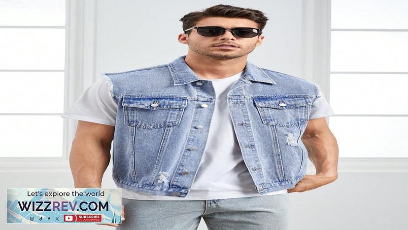 Manfinity LEGND Men Cotton Ripped Frayed Flap Pocket Denim Vest Jacket Without Review