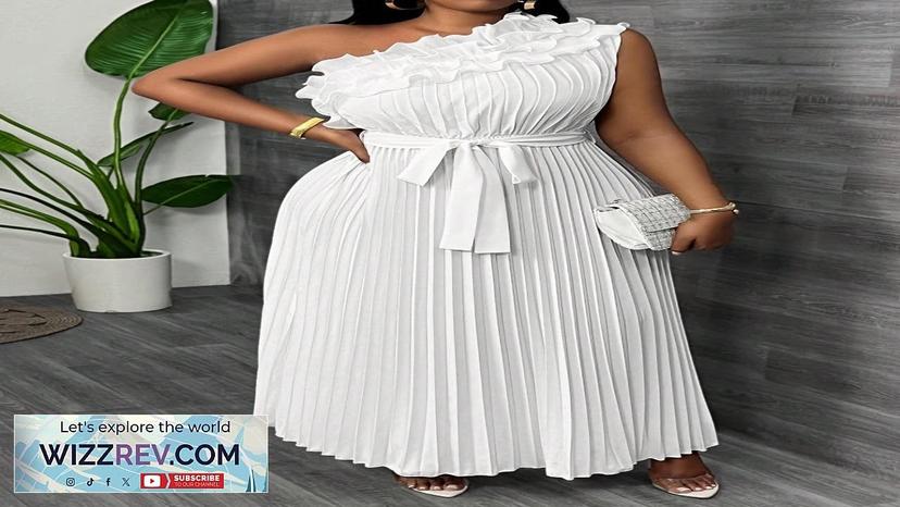 SHEIN Slayr Plus Size Elegant Banquet Asymmetrical Shoulder Ruffle Waist Pleated Apricot Review