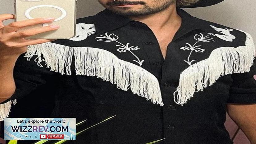 Mens Embroidered Fringe Long Sleeve Shirt Black S Review