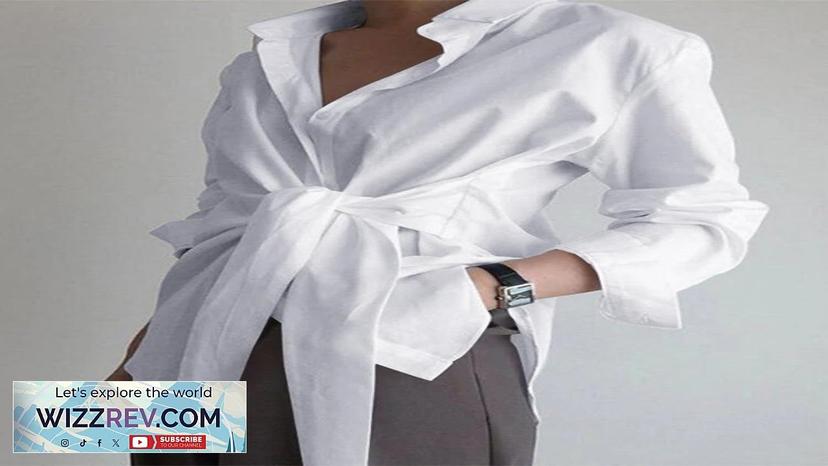 Solid Color Wrap Lapel Long Sleeve Casual Shirts For Women White Review