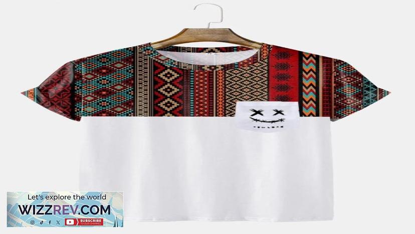 Mens Colorful Geometric Funny Face Print Ethnic Short Sleeve T-Shirts White Review