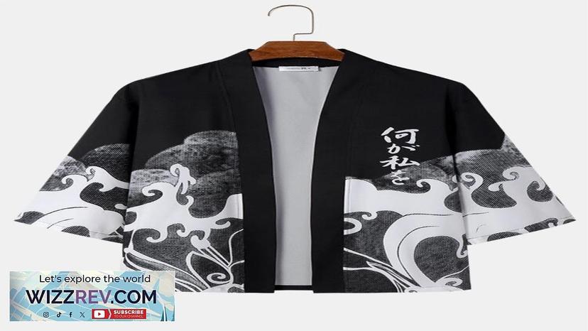 ChArmkpR Mens Japanese Wave Print Open Front Loose 3/4 Sleeve Kimono Review