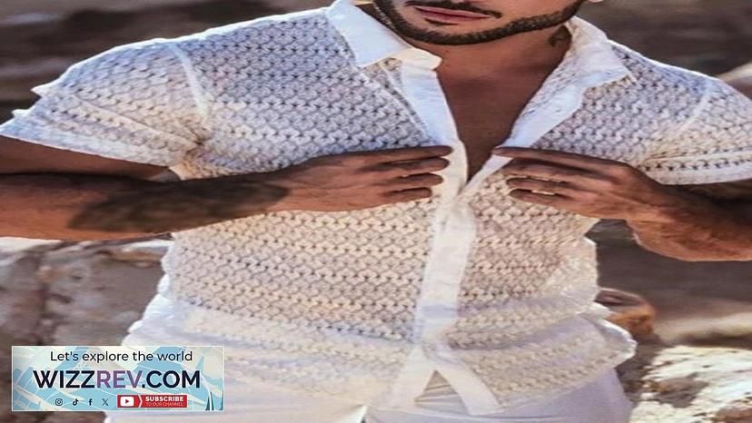 Men Lace Floral See Through Short Sleeve Lapel Collar Shirt White Review