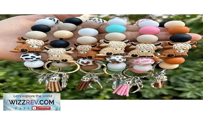 1PC Cartoon Animals Brown Cow Bull Head Silicone Bead Bracelet Keychain Charm Review