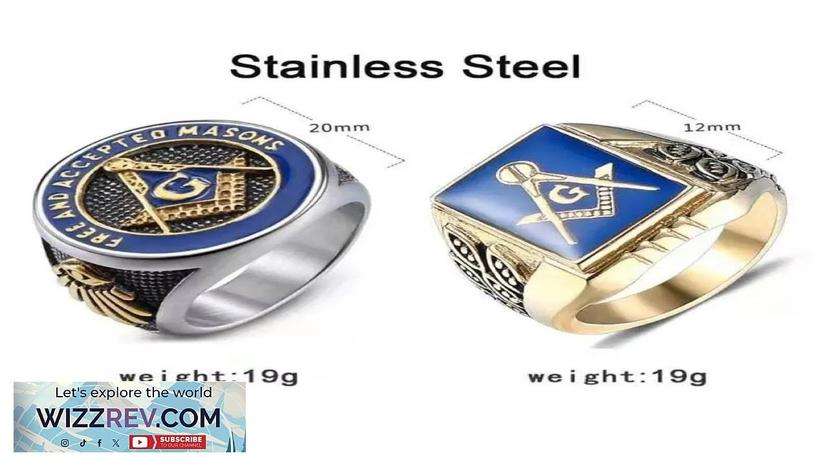 8/9/10/11/12/13 Men Masonic Rings Stainless Steel Gold Plated Blue Resin Enamel Hip Review