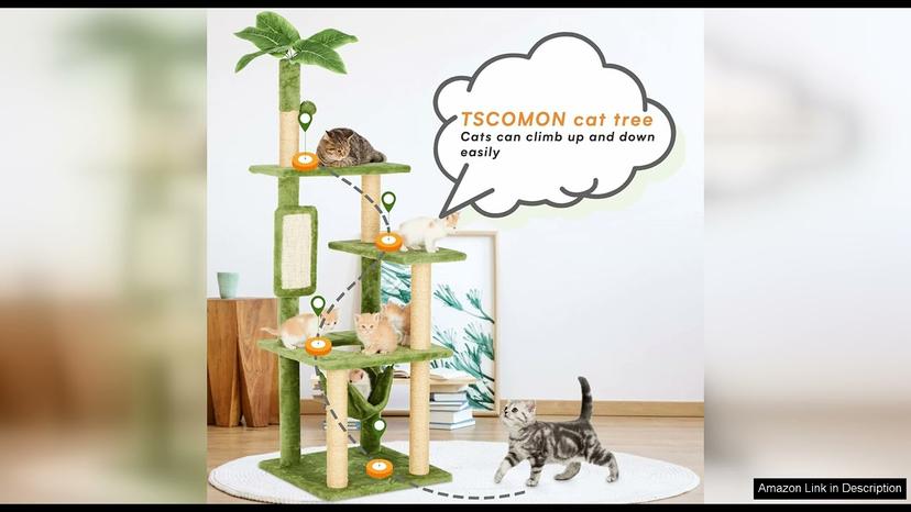 TSCOMON 55" Cat Tree for Indoor Cats with Green Leaves, Multi-Level Large Review