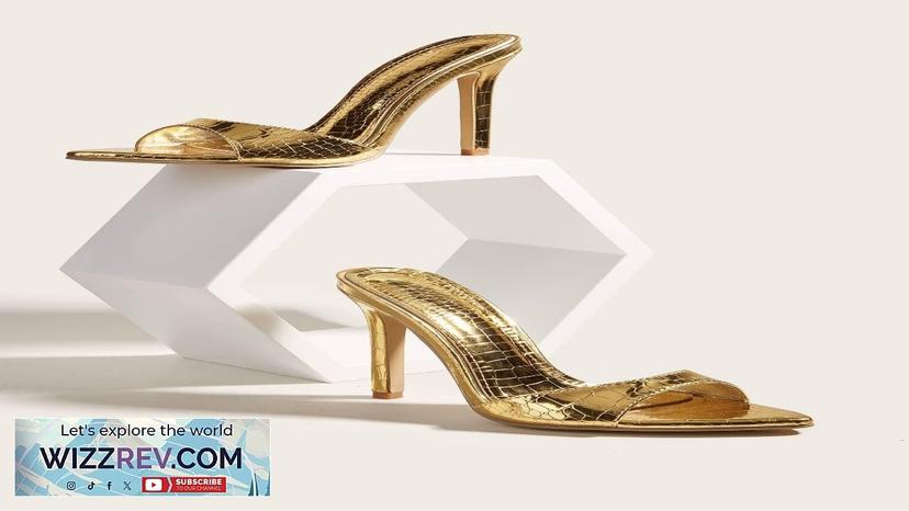 Women Gold Color Crocodile Metallic Stiletto Heeled Mule Sandals Point Toe Sandals Review