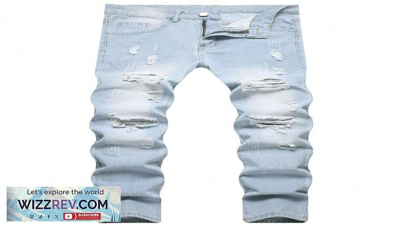 Light Blue Ripped Faded Slim Fit Straight Leg Jeans For Men Review