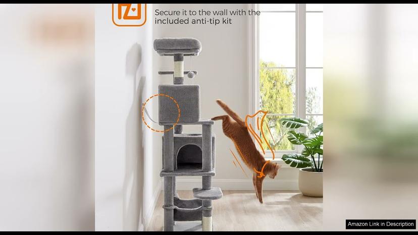 Feandrea Cat Tree, 61-Inch Cat Tower for Indoor Cats, Plush Multi-Level Cat Review